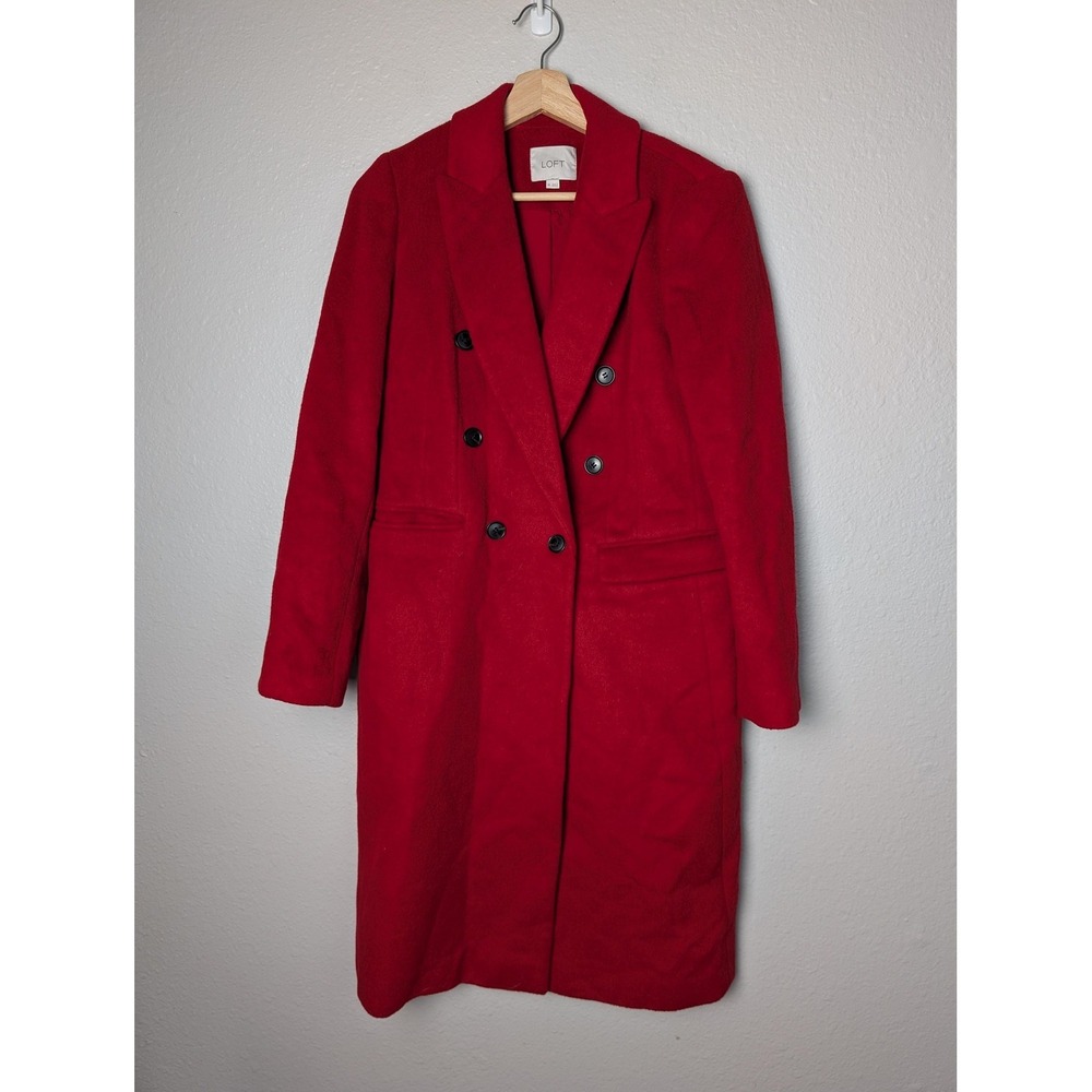 LOFT Coat Womens XS Red Wool‎ Lined Mid-Length Collared Button Pockets Classic